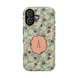 Personalized Posy iPhone case featuring a floral pattern with a monogrammed letter "A" on a light blue background.