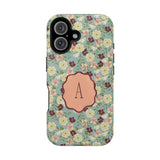 Posy personalized iPhone case featuring a floral design with a monogrammed letter "A" on a light blue background.