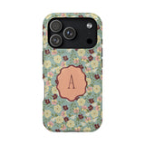 Personalized Posy iPhone case featuring a floral pattern with a monogrammed letter "A" on a mint green background.