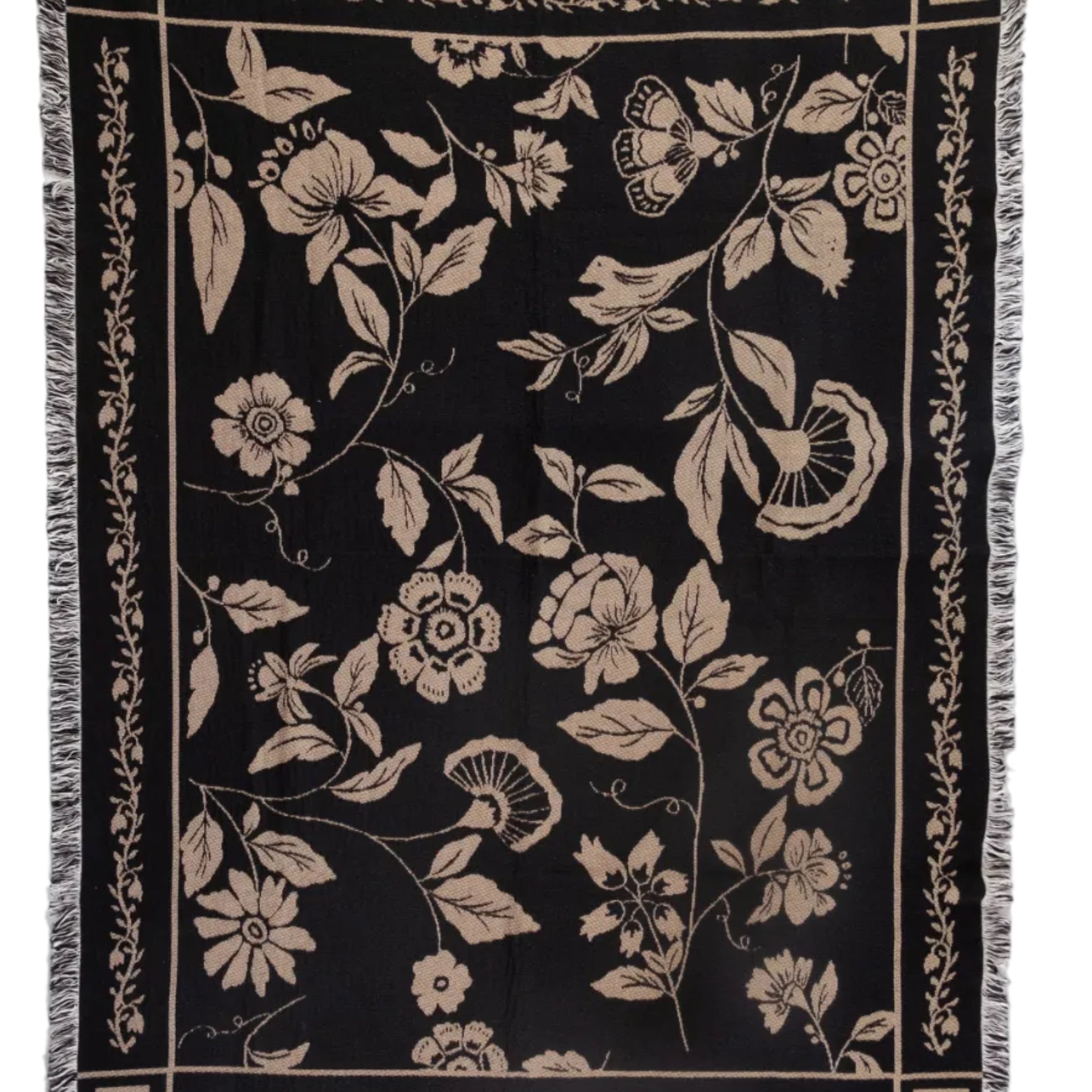 Floral patterned throw blanket on a white background