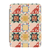 Evening Star Kindle case, front cover: star quilt blocks in red, forest green and cream florals on blush