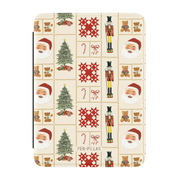 Holiday Sampler Kindle case, front cover: Christmas sampler squares with trees, Santas and nutcrackers