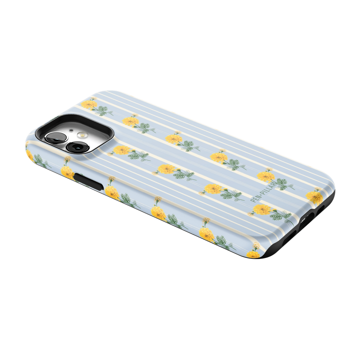 October Birth Month iPhone 12 case lying at an angle, showing the side buttons and print wrapping the edges