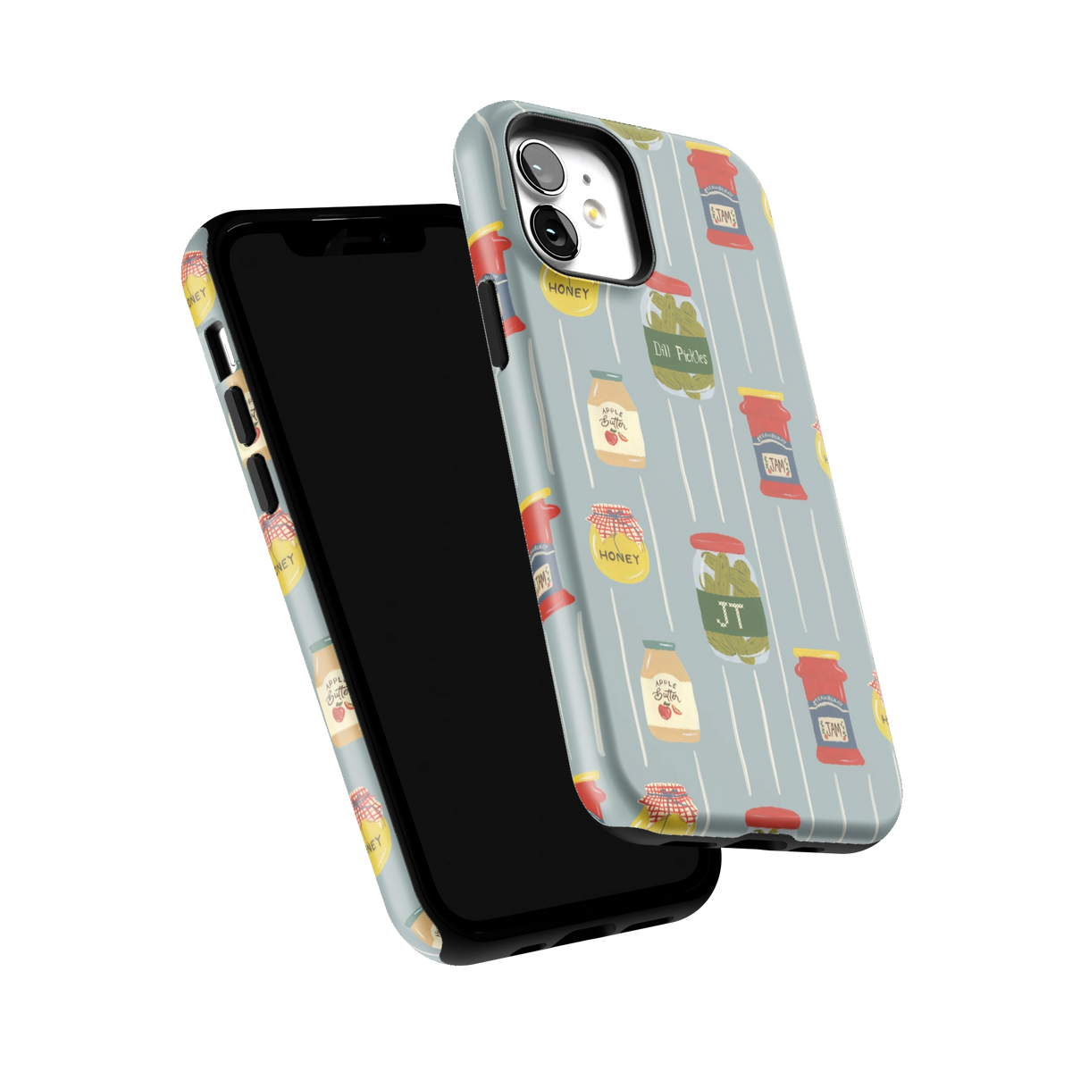 Preserves Personalized iPhone 12 case tilted to show the raised edges around the screen and camera
