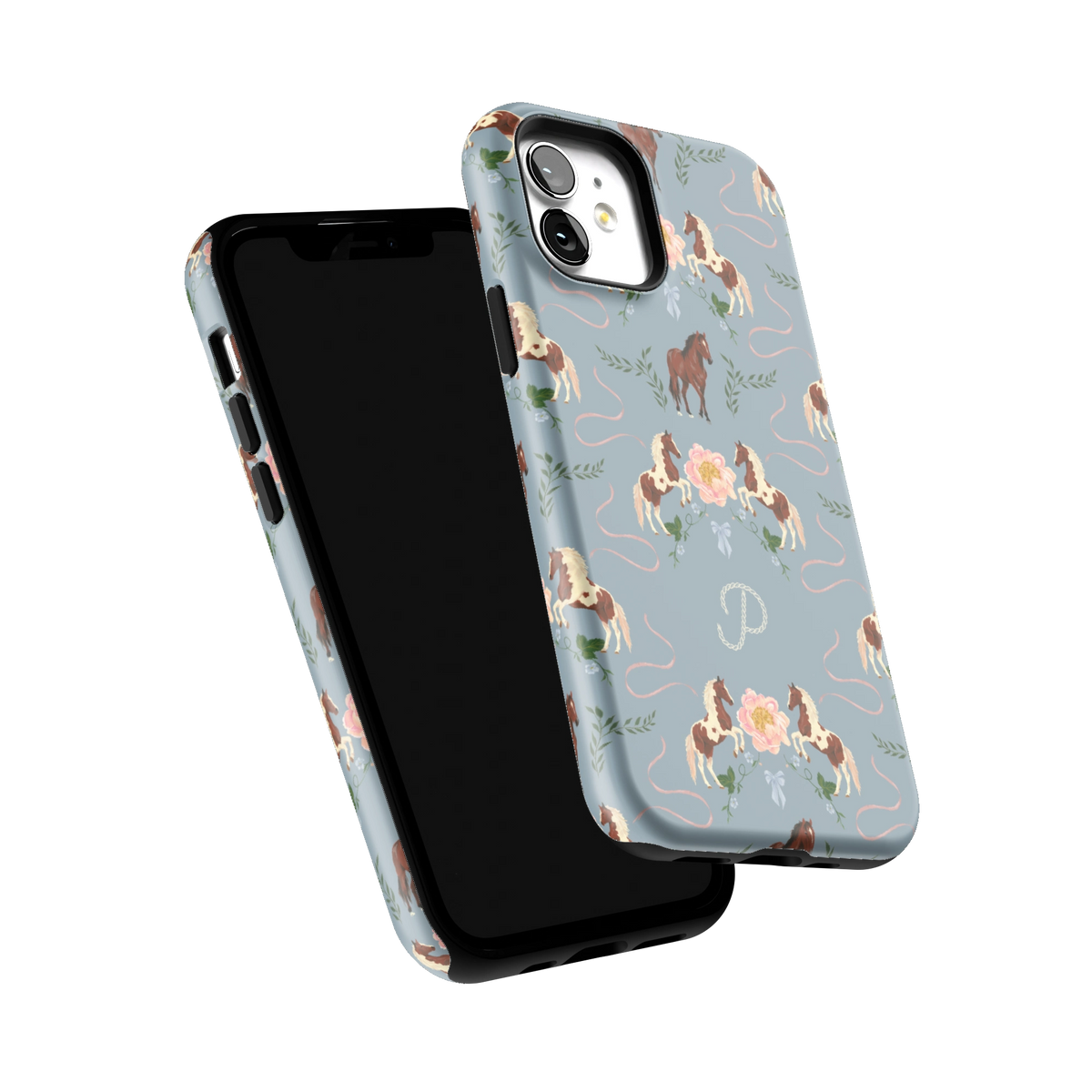 Prairie Personalized iPhone 12 case tilted to show the raised edges around the screen and camera