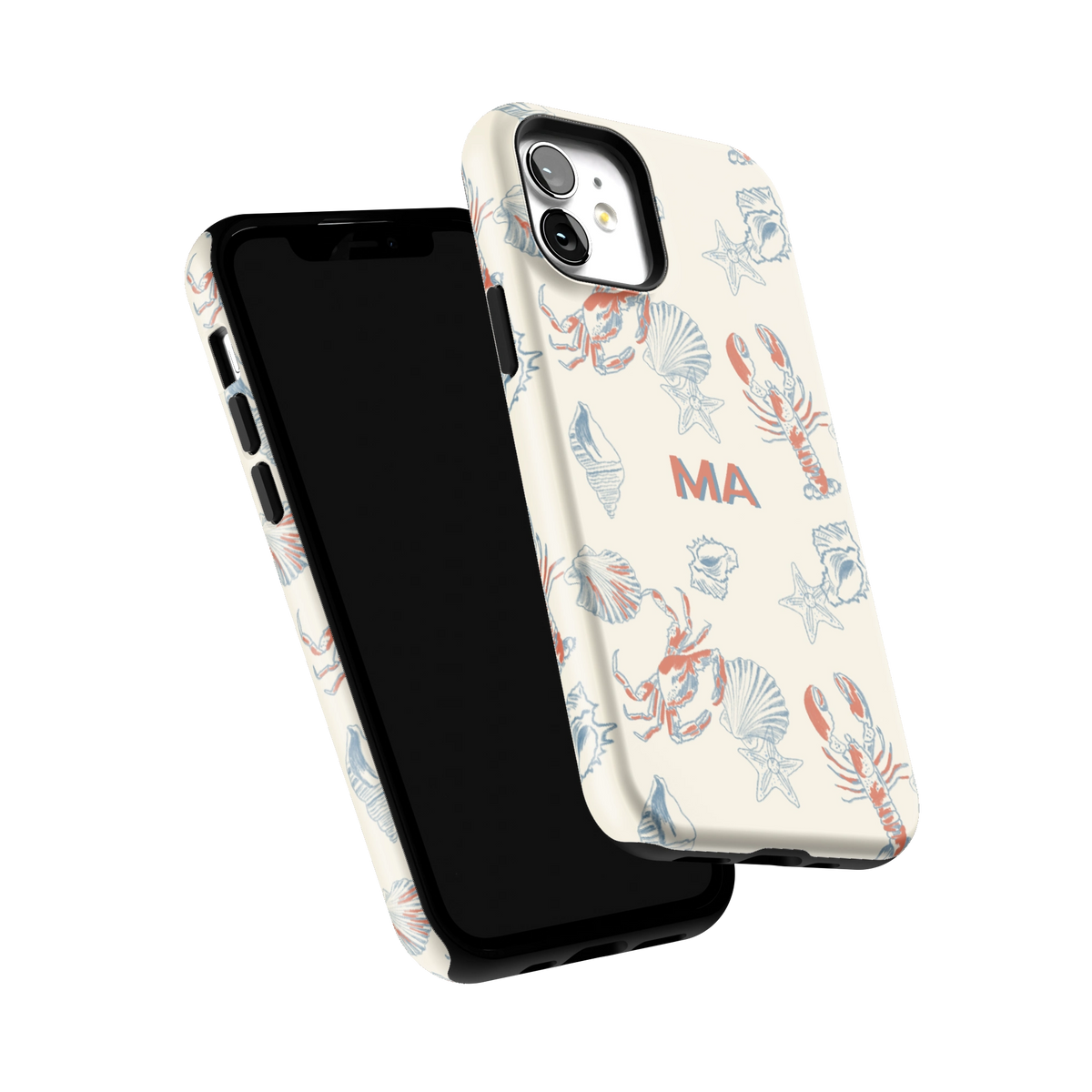 Mariner Personalized iPhone 12 case tilted to show the raised edges around the screen and camera