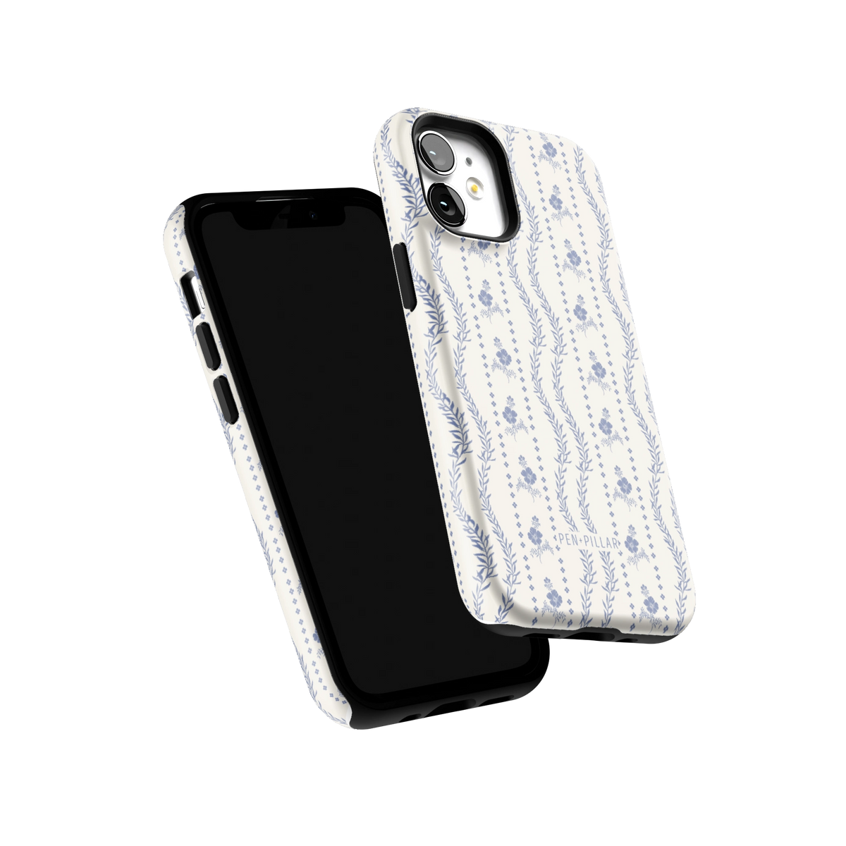 Riviera iPhone 12 mini case tilted to show the raised edges around the screen and camera