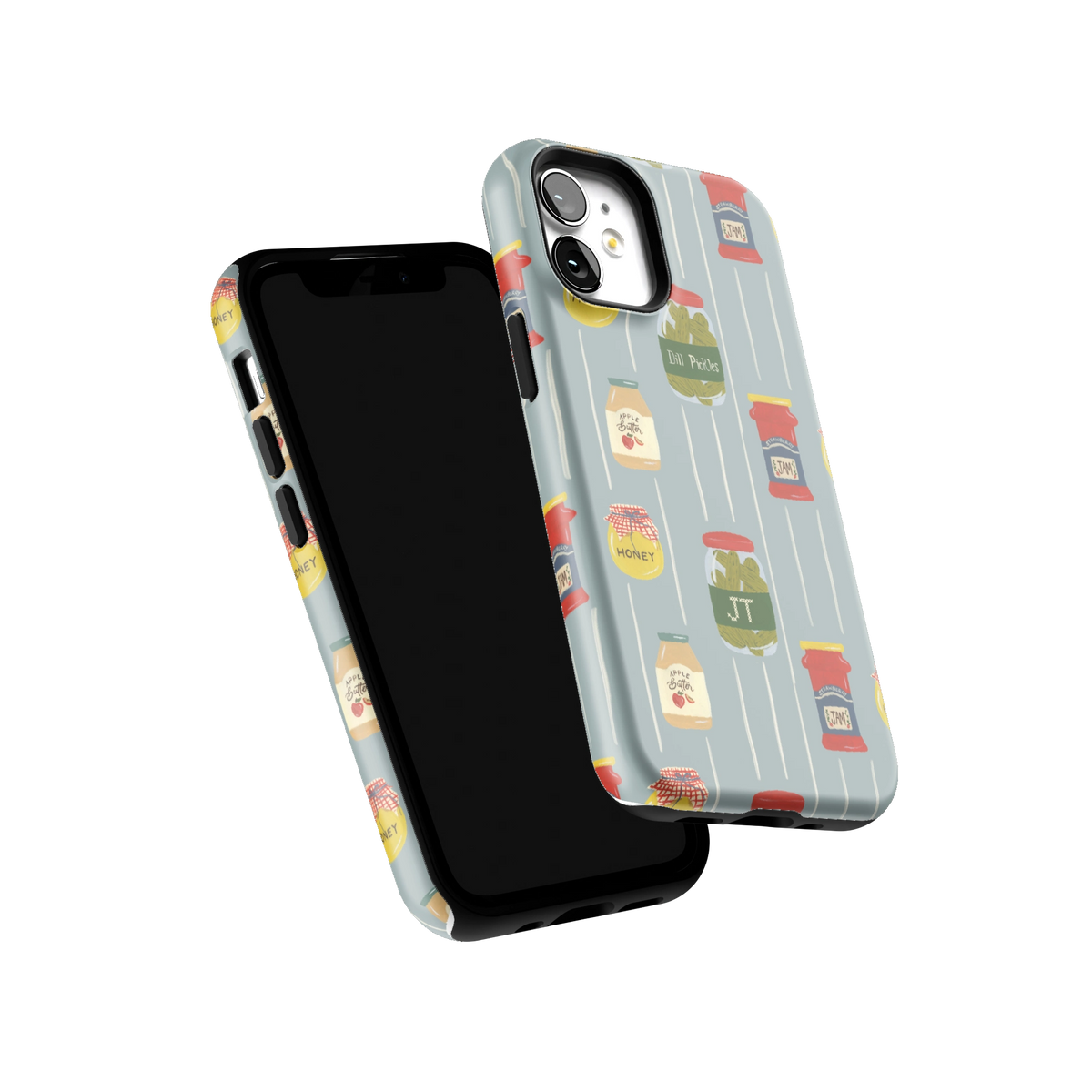 Preserves Personalized iPhone 12 mini case tilted to show the raised edges around the screen and camera