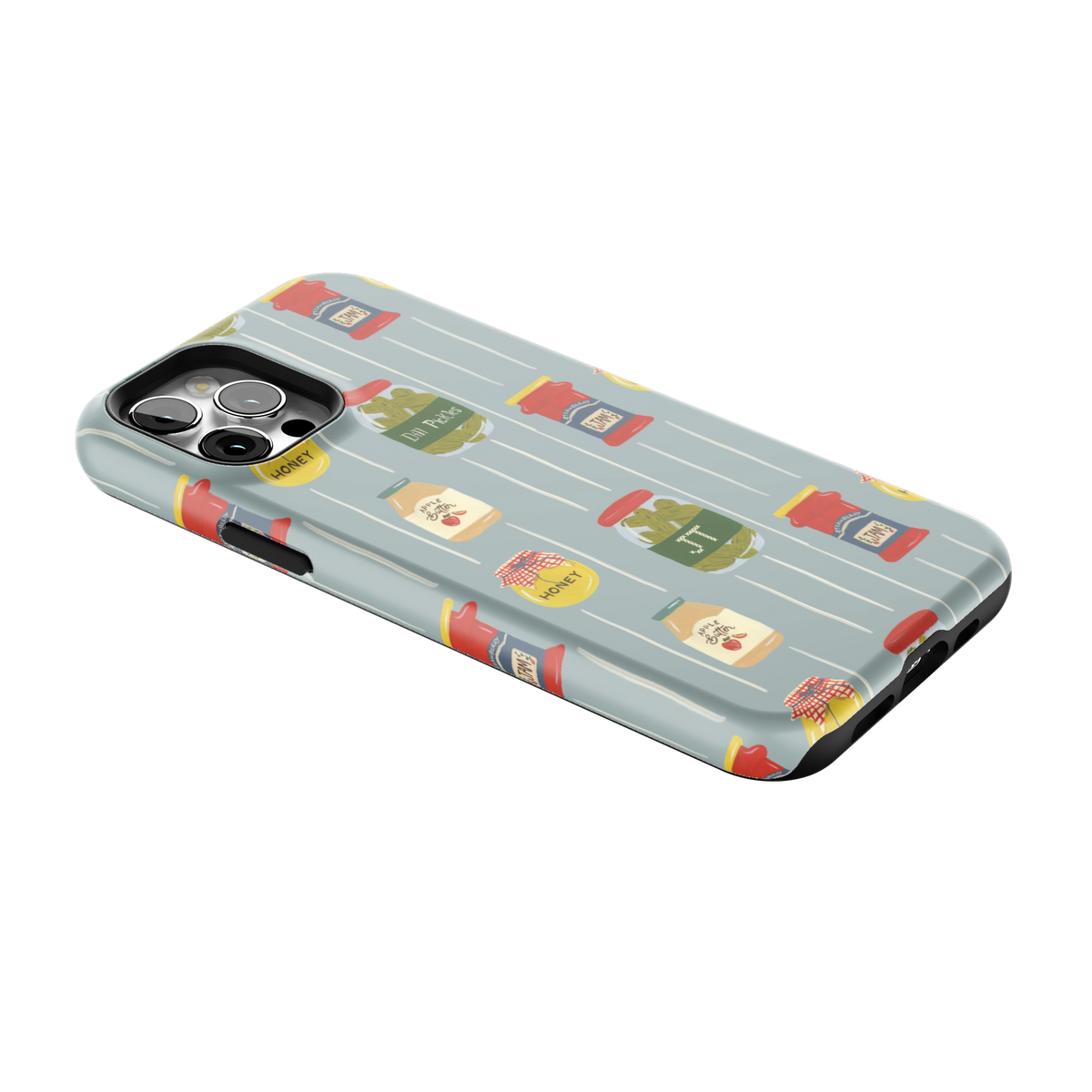 Preserves Personalized iPhone 12 Pro case lying at an angle, showing the side buttons and print wrapping the edges