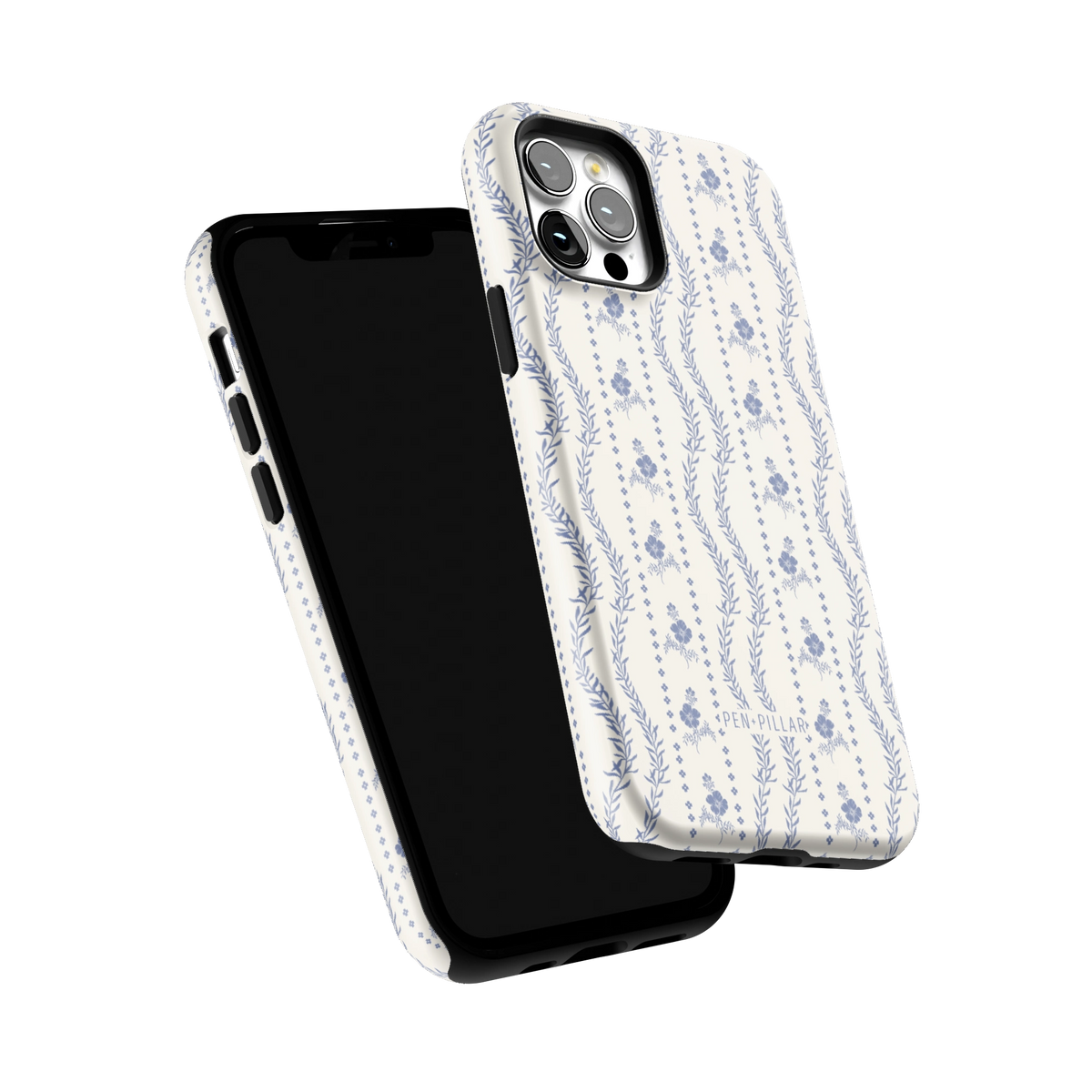 Riviera iPhone 12 Pro case tilted to show the raised edges around the screen and camera