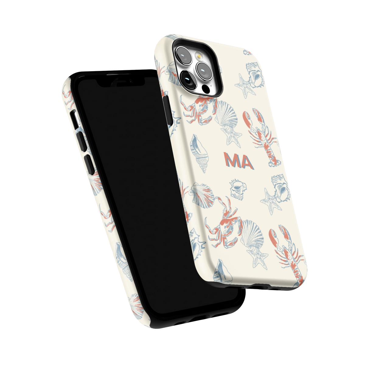 Mariner Personalized iPhone 12 Pro case tilted to show the raised edges around the screen and camera