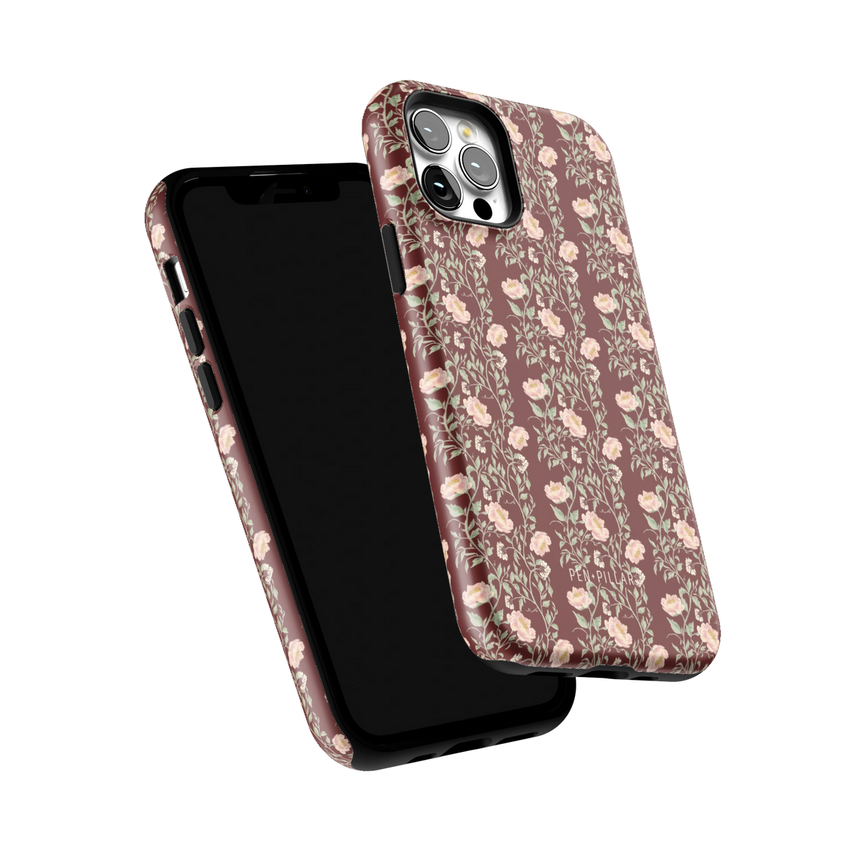 Thicket iPhone 12 Pro case tilted to show the raised edges around the screen and camera