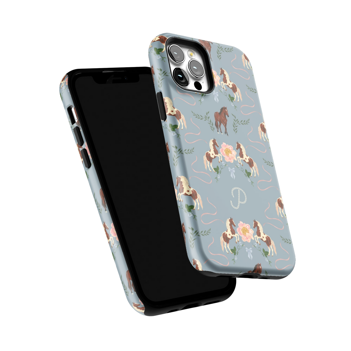 Prairie Personalized iPhone 12 Pro case tilted to show the raised edges around the screen and camera