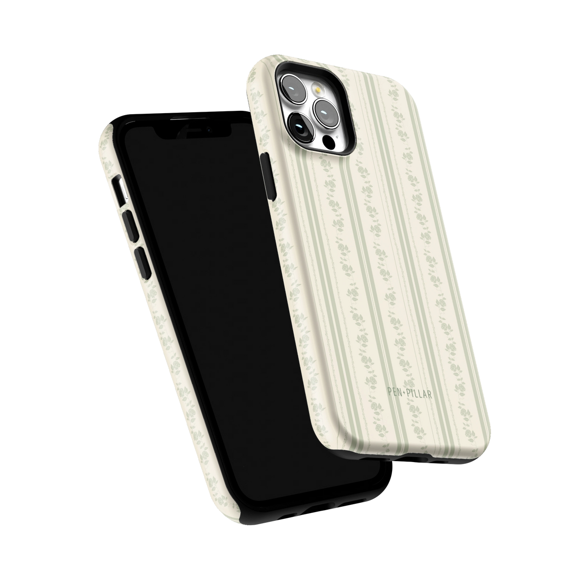 Roselle iPhone 12 Pro case tilted to show the raised edges around the screen and camera