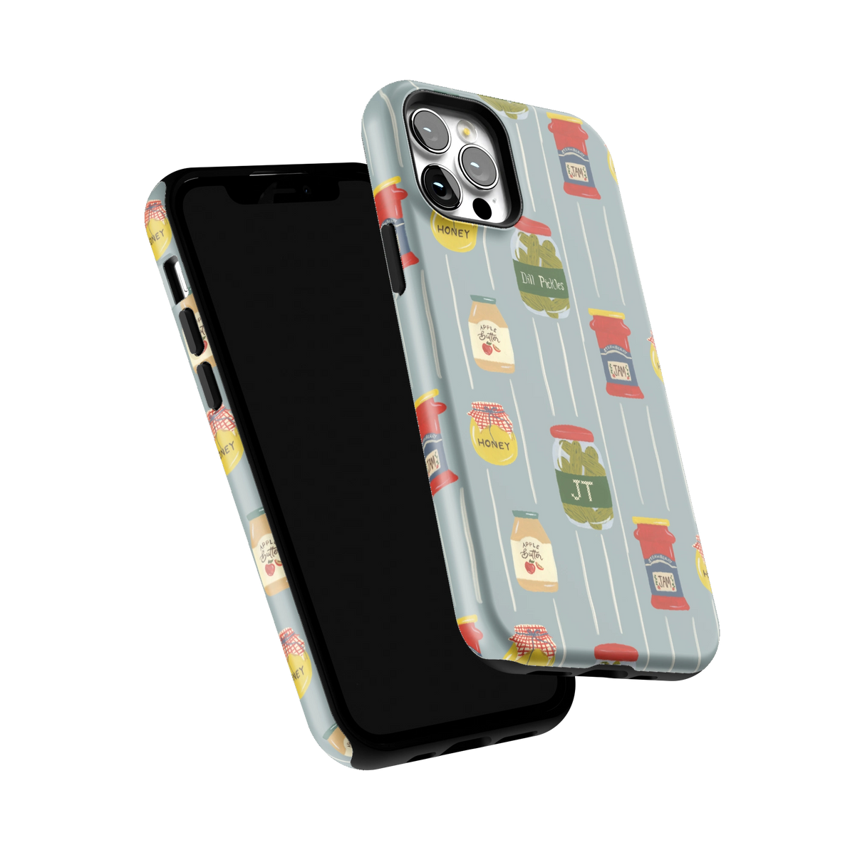 Preserves Personalized iPhone 12 Pro case tilted to show the raised edges around the screen and camera