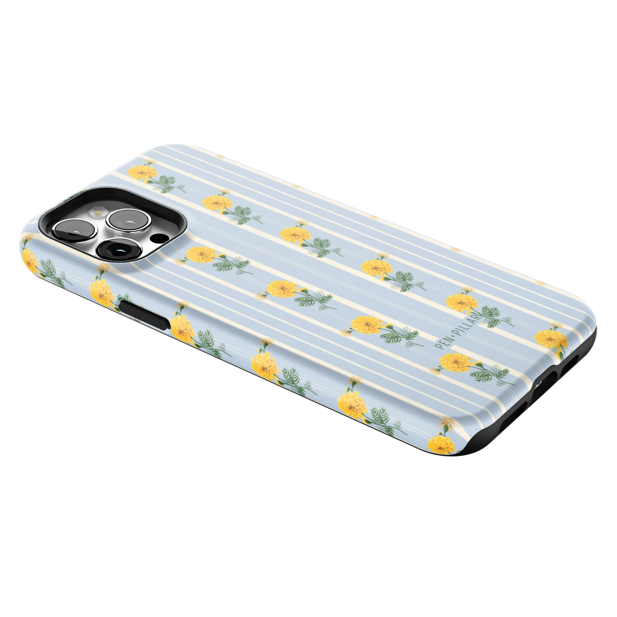 October Birth Month iPhone 12 Pro Max case lying at an angle, showing the side buttons and print wrapping the edges