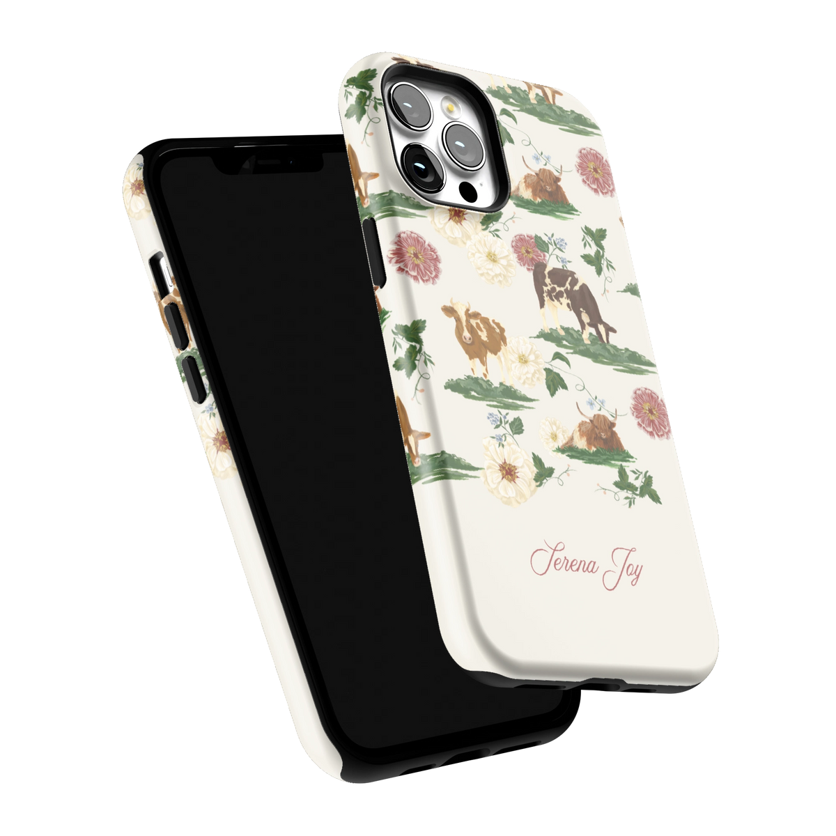 Pasture Personalized iPhone 12 Pro Max case tilted to show the raised edges around the screen and camera