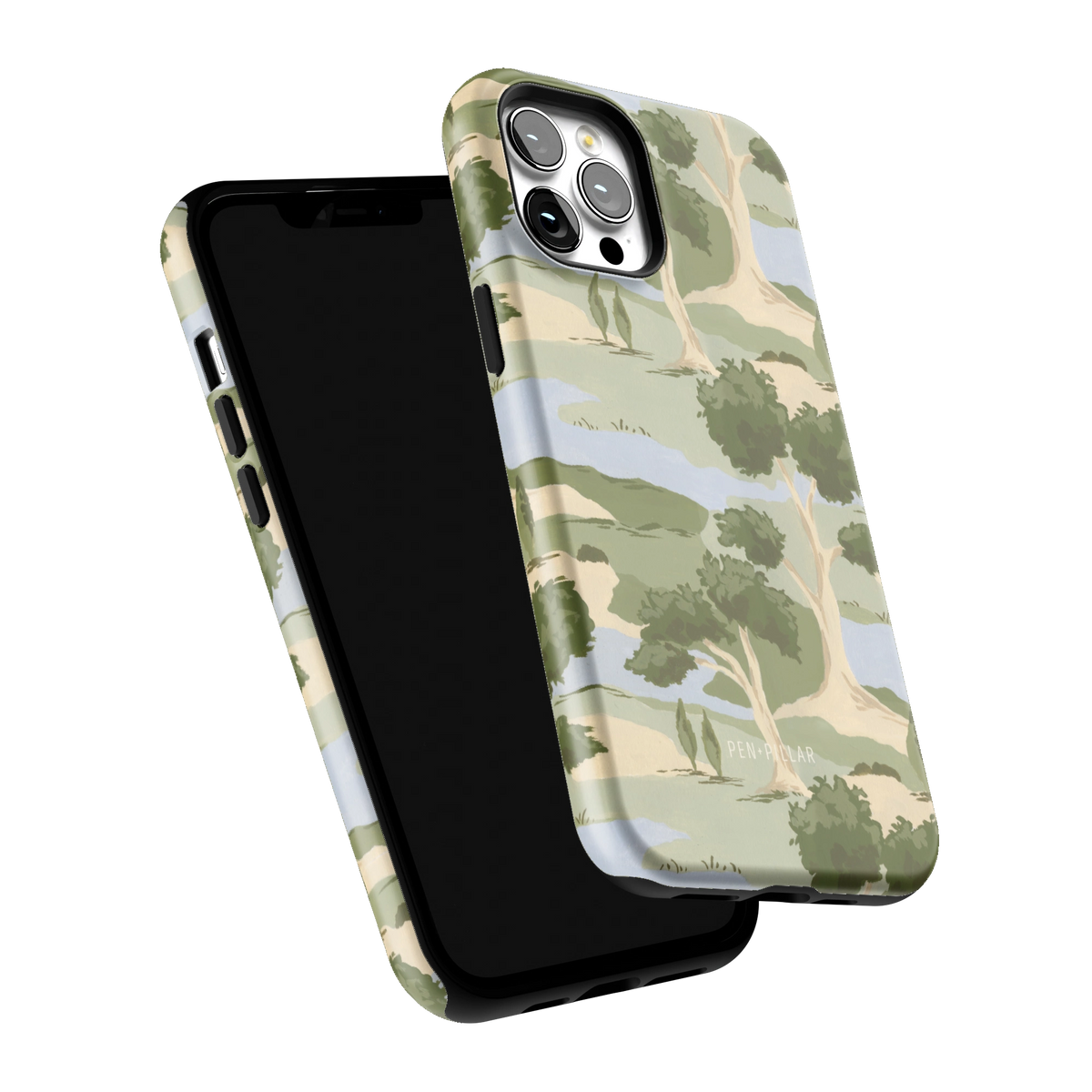 Orchard iPhone 12 Pro Max case tilted to show the raised edges around the screen and camera