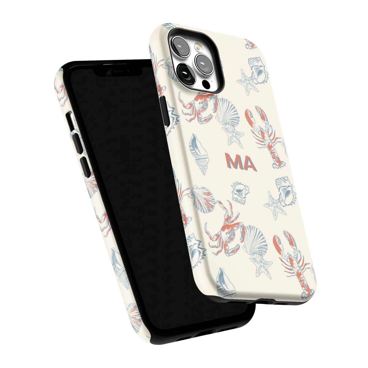 Mariner Personalized iPhone 12 Pro Max case tilted to show the raised edges around the screen and camera