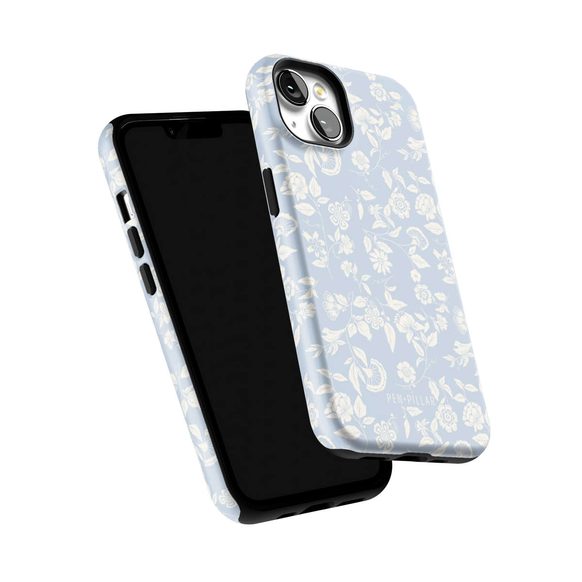 Spritz iPhone 13 case tilted to show the raised edges around the screen and camera