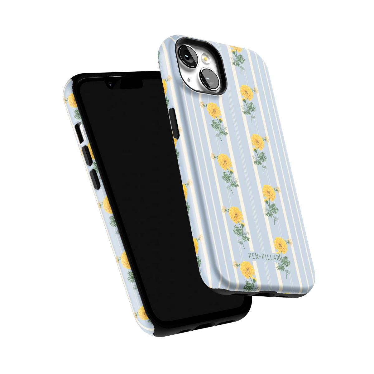 October Birth Month iPhone 13 case tilted to show the raised edges around the screen and camera