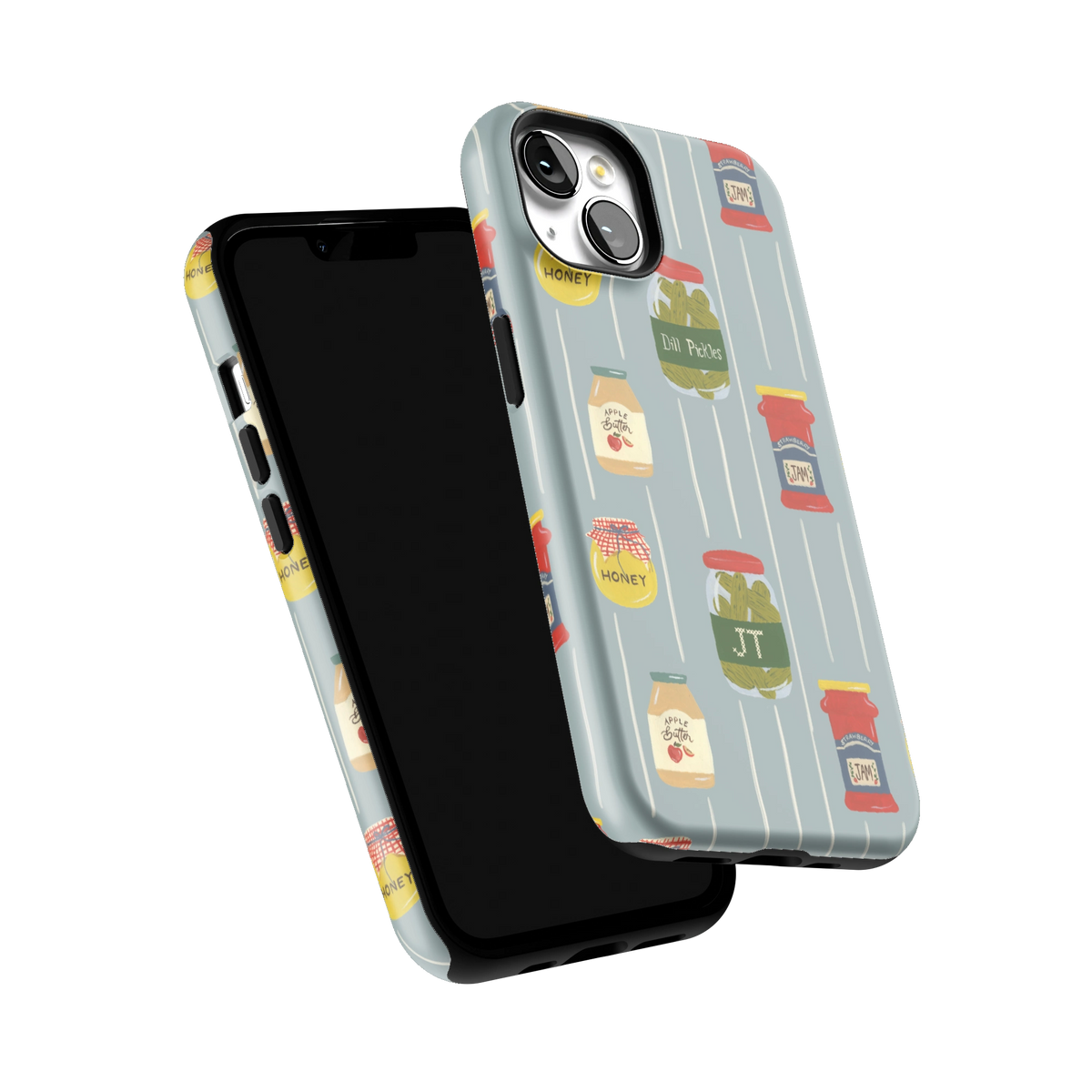 Preserves Personalized iPhone 13 case tilted to show the raised edges around the screen and camera