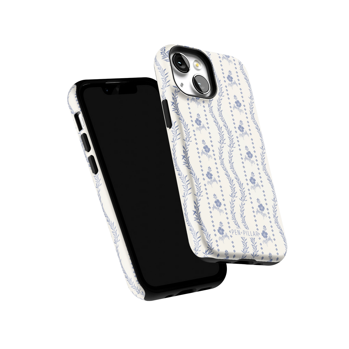 Riviera iPhone 13 mini case tilted to show the raised edges around the screen and camera