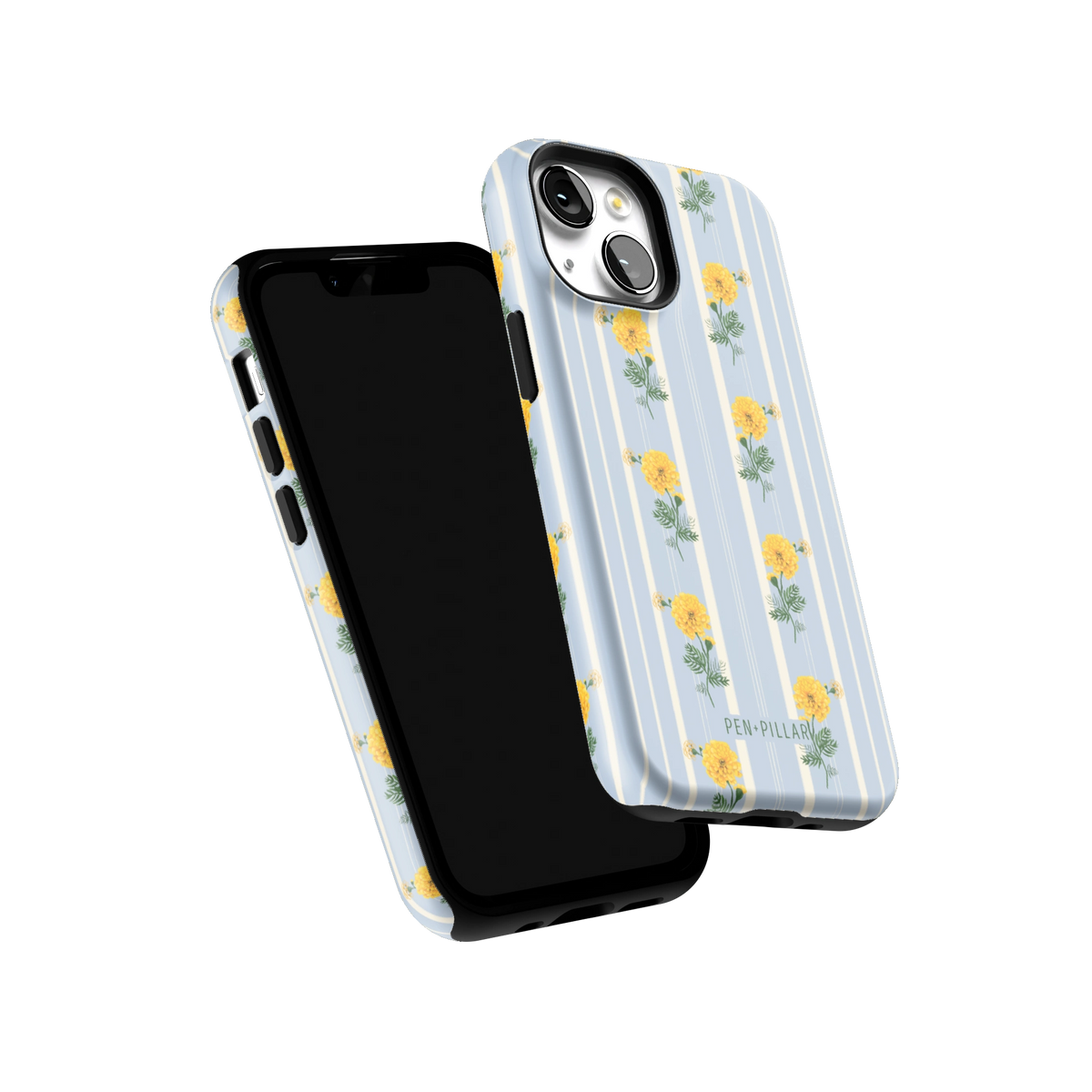 October Birth Month iPhone 13 mini case tilted to show the raised edges around the screen and camera