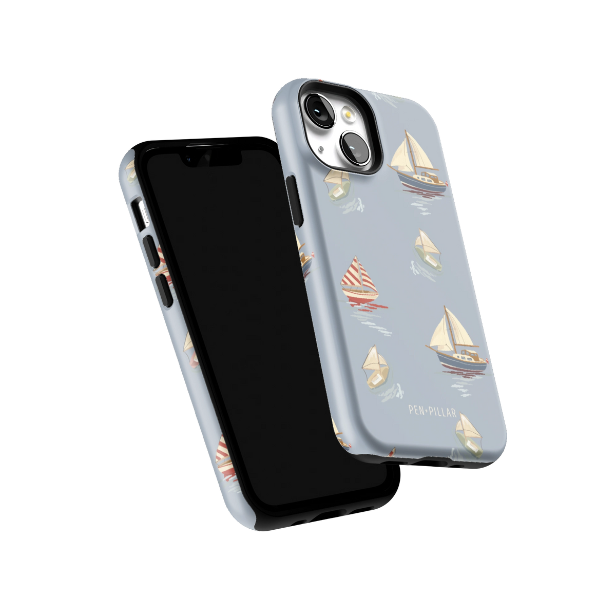 Harbor iPhone 13 mini case tilted to show the raised edges around the screen and camera