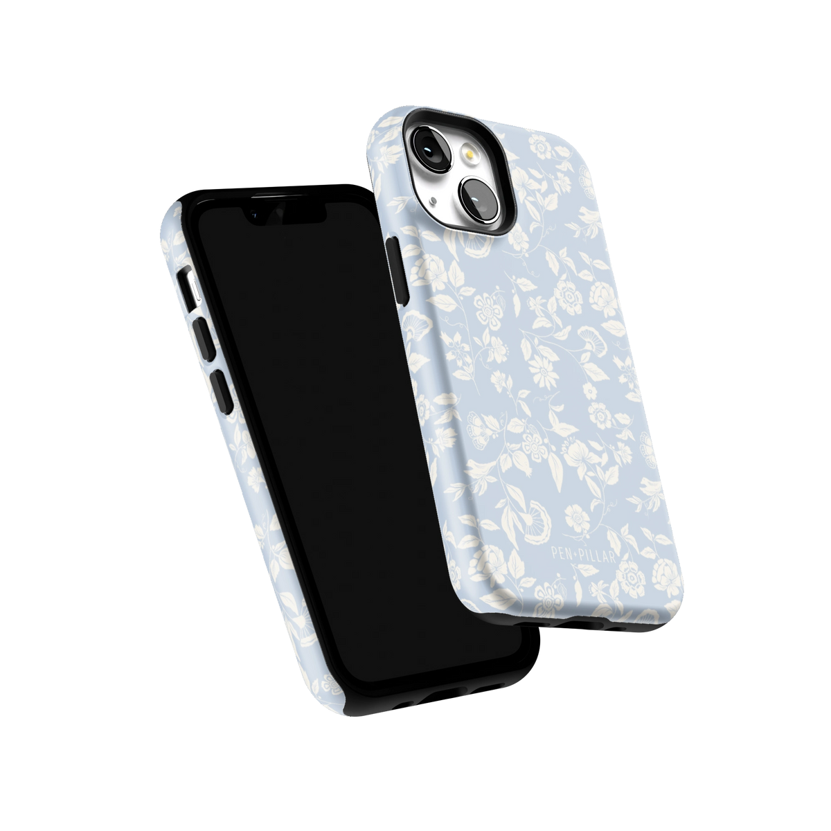 Spritz iPhone 13 mini case tilted to show the raised edges around the screen and camera