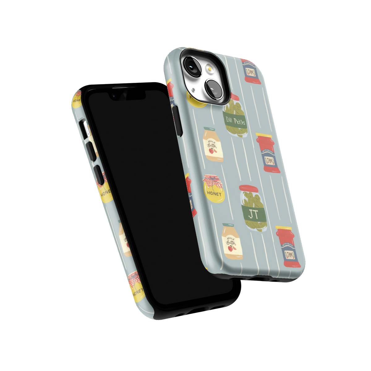 Preserves Personalized iPhone 13 mini case tilted to show the raised edges around the screen and camera