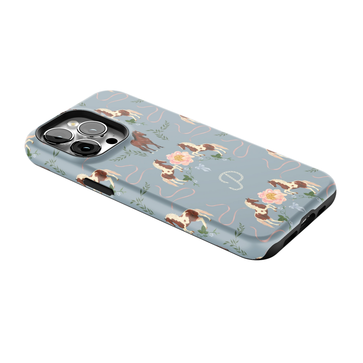 Prairie Personalized iPhone 13 Pro case lying at an angle, showing the side buttons and print wrapping the edges