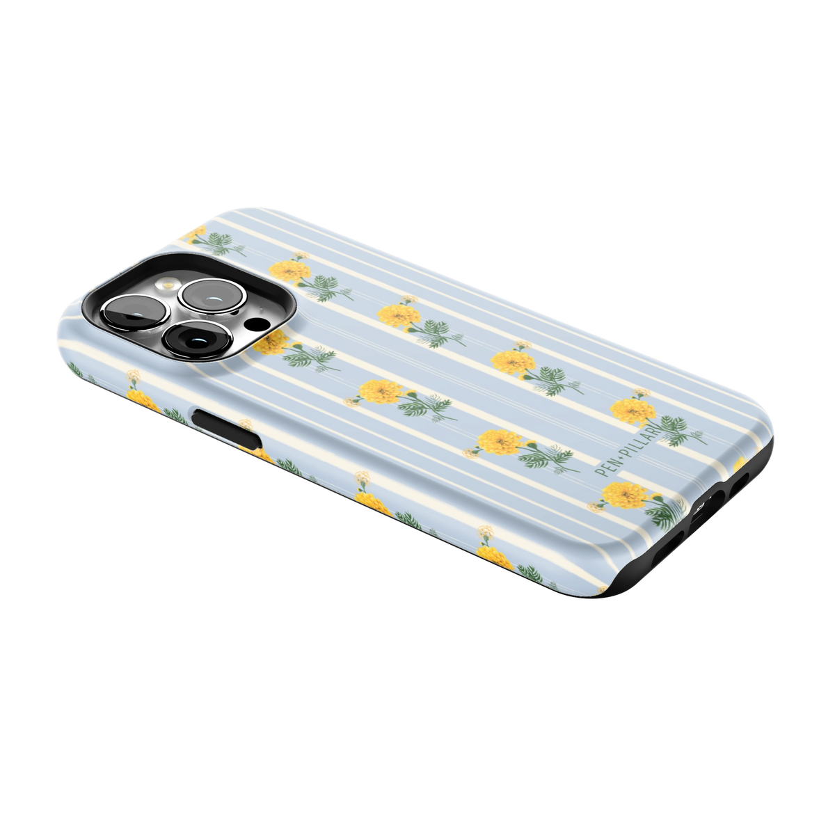 October Birth Month iPhone 13 Pro case lying at an angle, showing the side buttons and print wrapping the edges