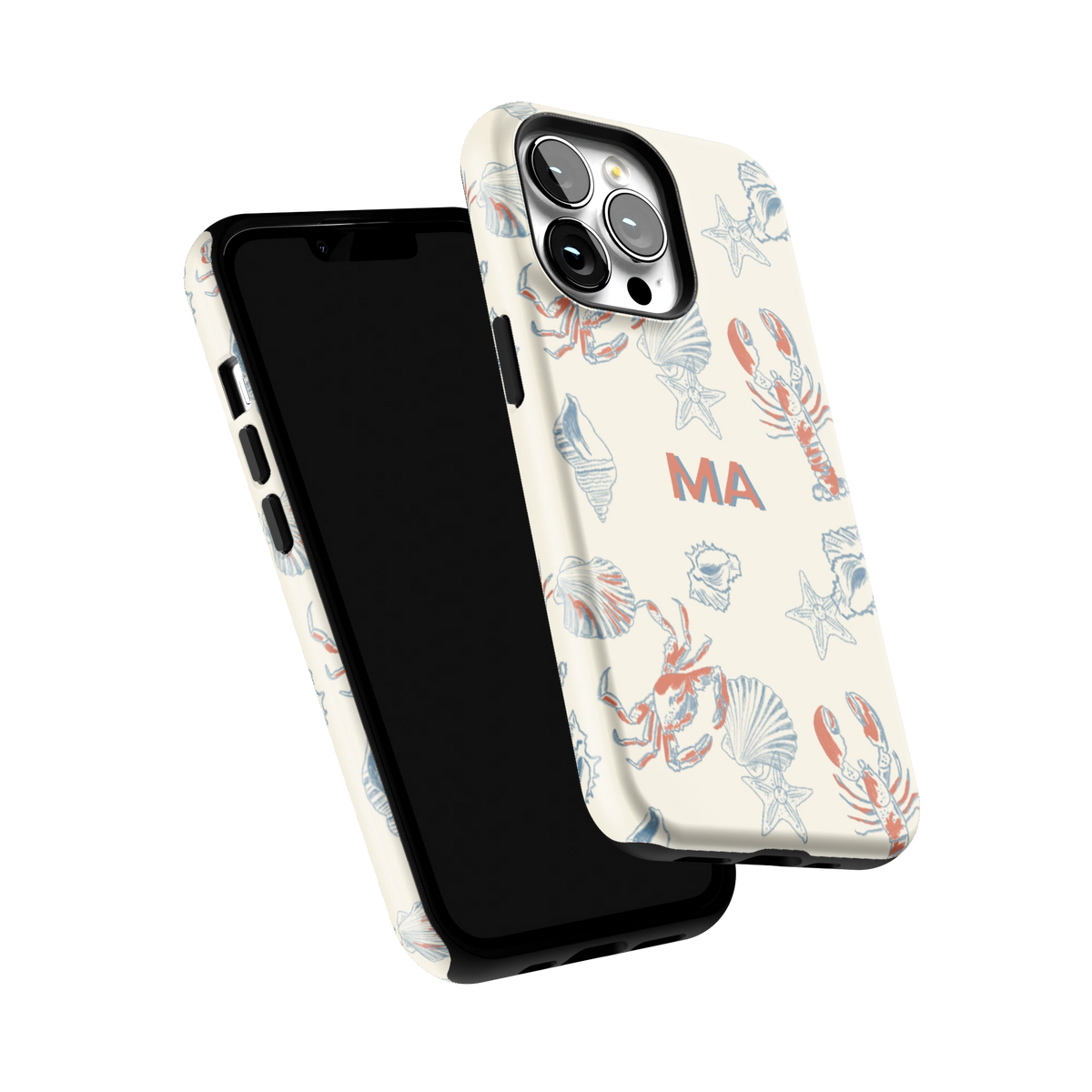 Mariner Personalized iPhone 13 Pro case tilted to show the raised edges around the screen and camera