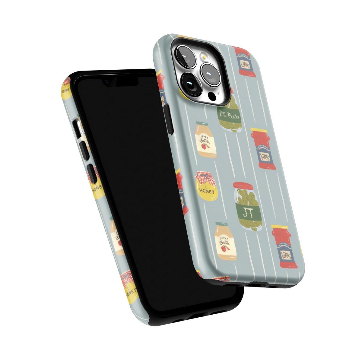 Preserves Personalized iPhone 13 Pro case tilted to show the raised edges around the screen and camera