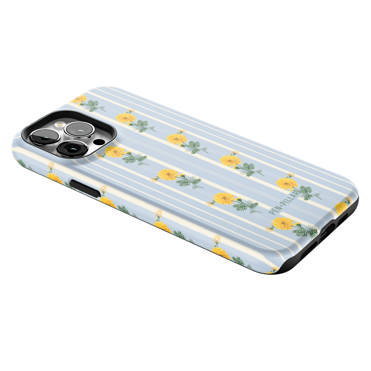 October Birth Month iPhone 13 Pro Max case lying at an angle, showing the side buttons and print wrapping the edges