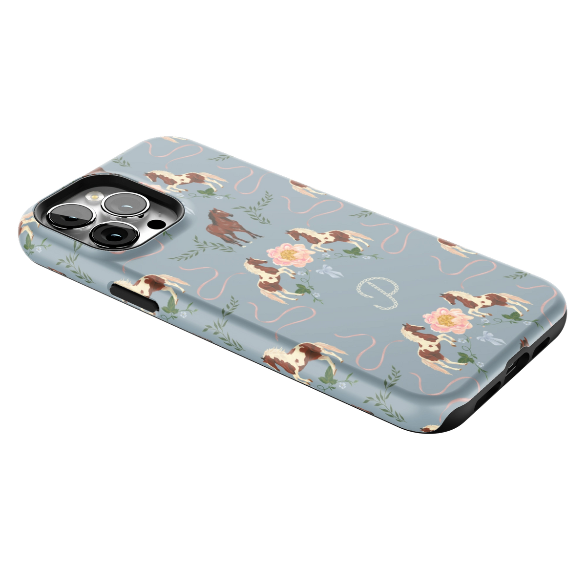 Prairie Personalized iPhone 13 Pro Max case lying at an angle, showing the side buttons and print wrapping the edges