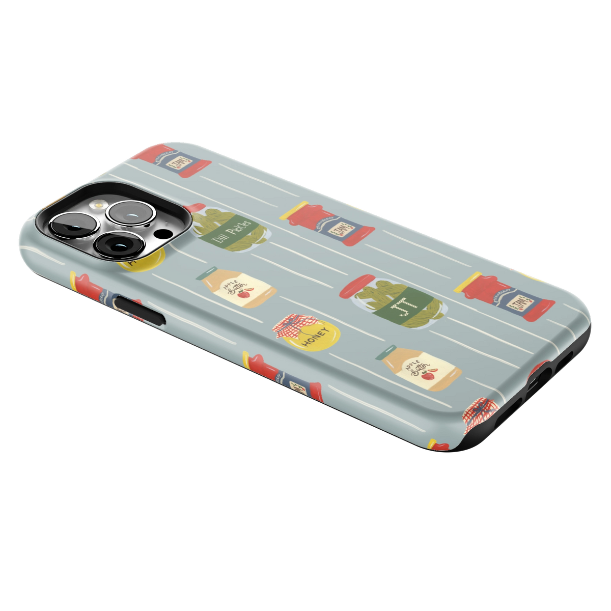 Preserves Personalized iPhone 13 Pro Max case lying at an angle, showing the side buttons and print wrapping the edges