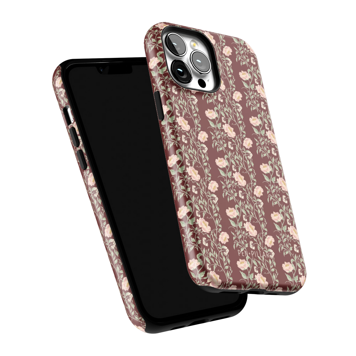 Thicket iPhone 13 Pro Max case tilted to show the raised edges around the screen and camera