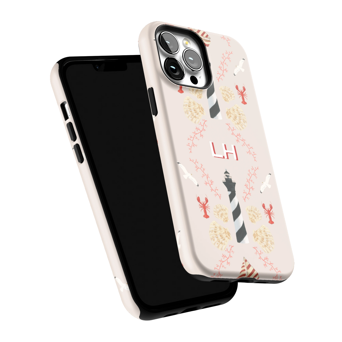 Lighthouse Personalized iPhone 13 Pro Max case tilted to show the raised edges around the screen and camera