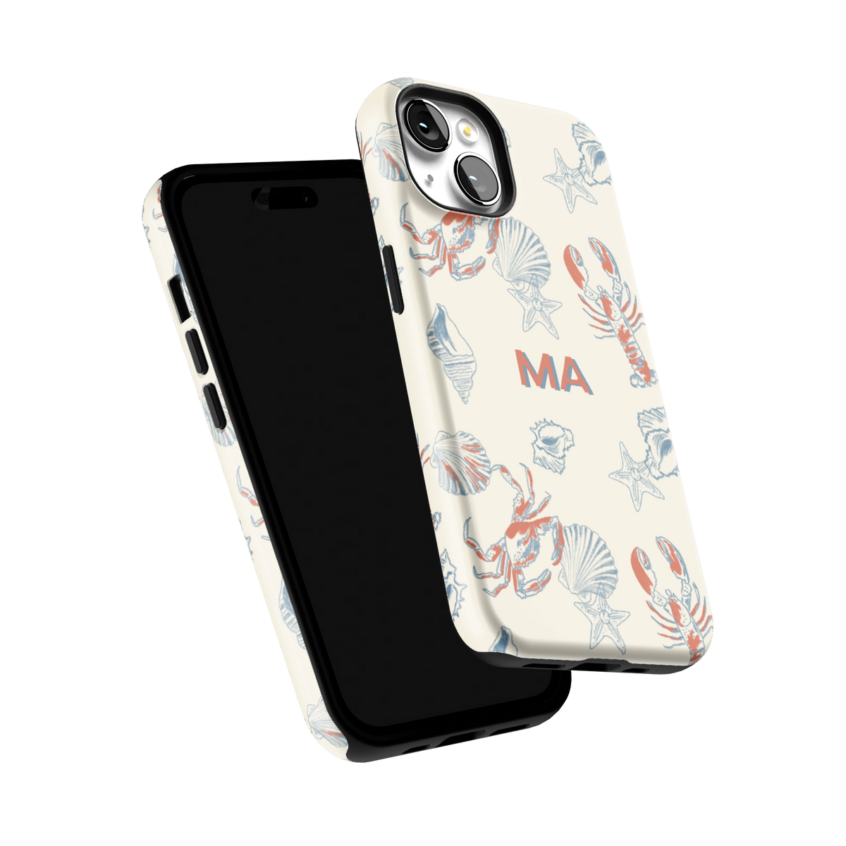 Mariner Personalized iPhone 14 case tilted to show the raised edges around the screen and camera