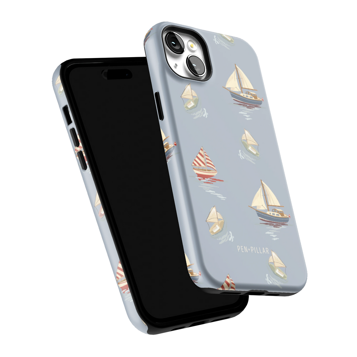 Harbor iPhone 14 Plus case tilted to show the raised edges around the screen and camera