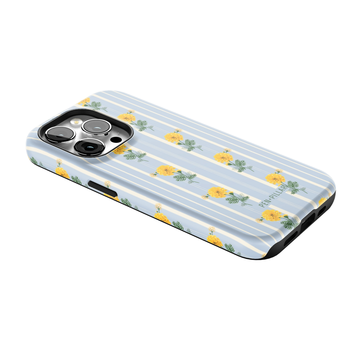 October Birth Month iPhone 14 Pro case lying at an angle, showing the side buttons and print wrapping the edges