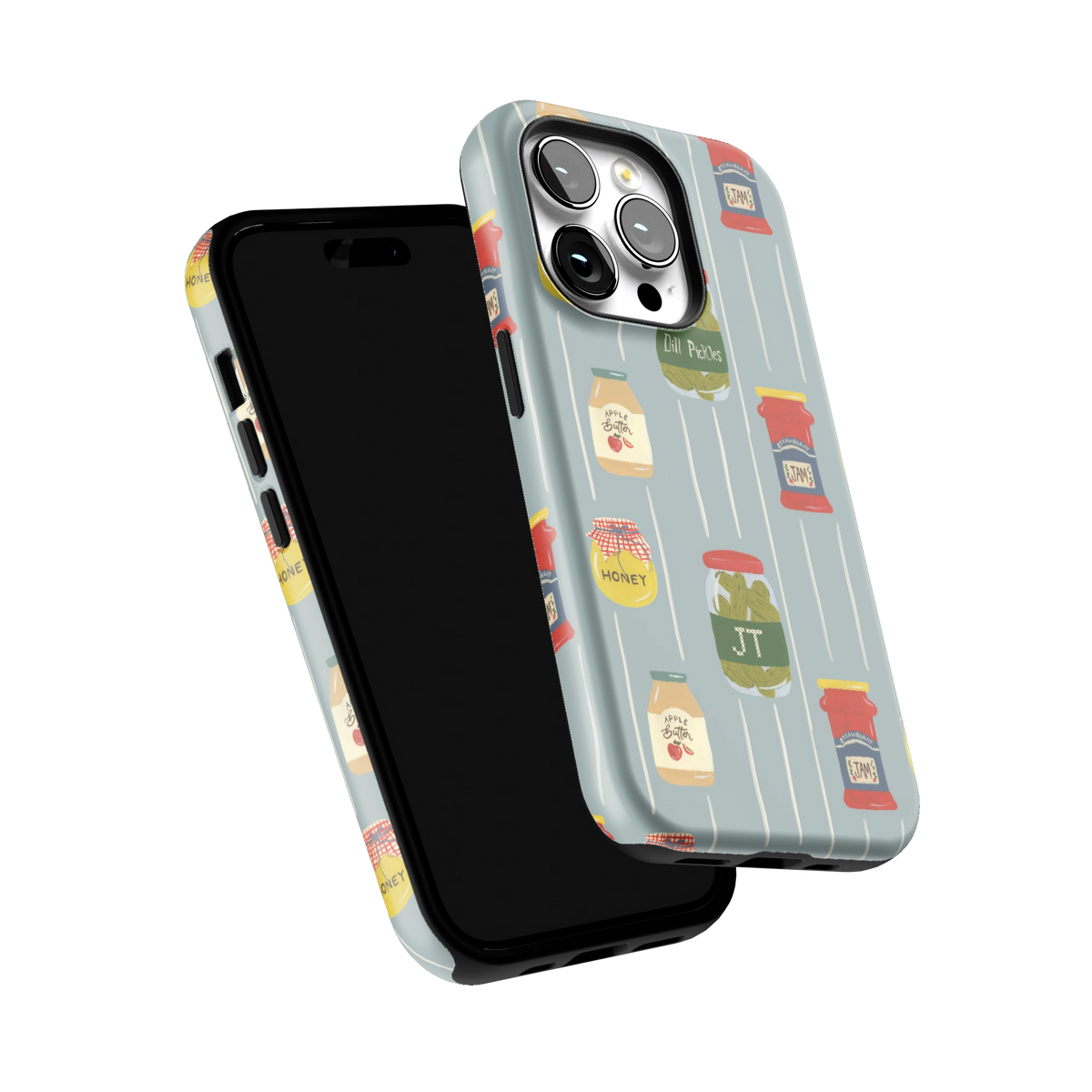 Preserves Personalized iPhone 14 Pro case tilted to show the raised edges around the screen and camera