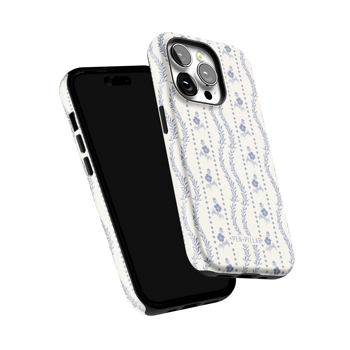 Riviera iPhone 14 Pro case tilted to show the raised edges around the screen and camera