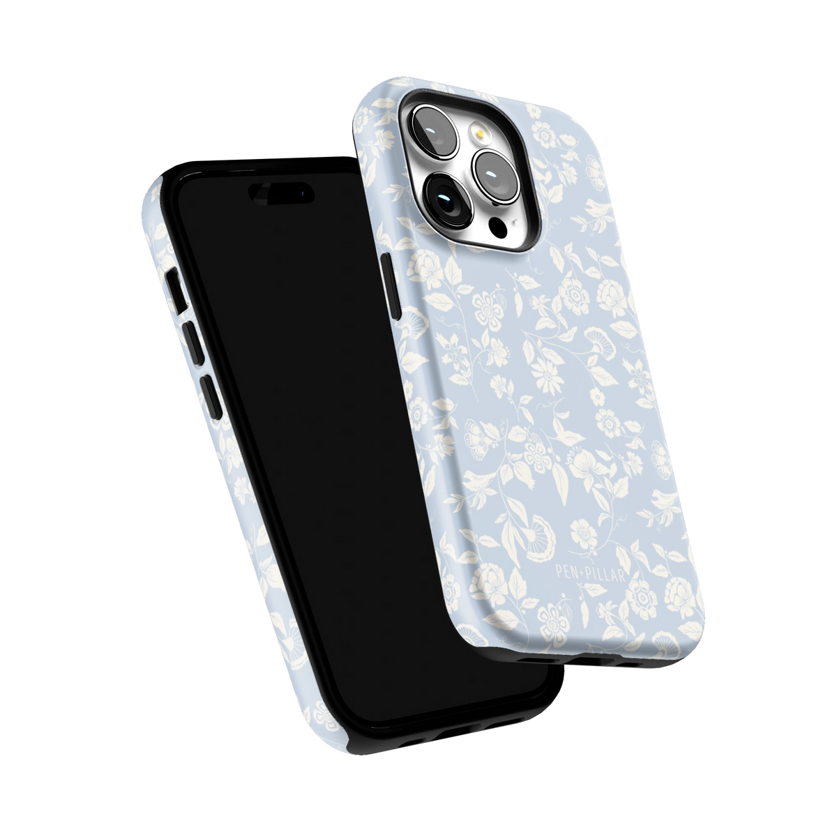 Spritz iPhone 14 Pro case tilted to show the raised edges around the screen and camera