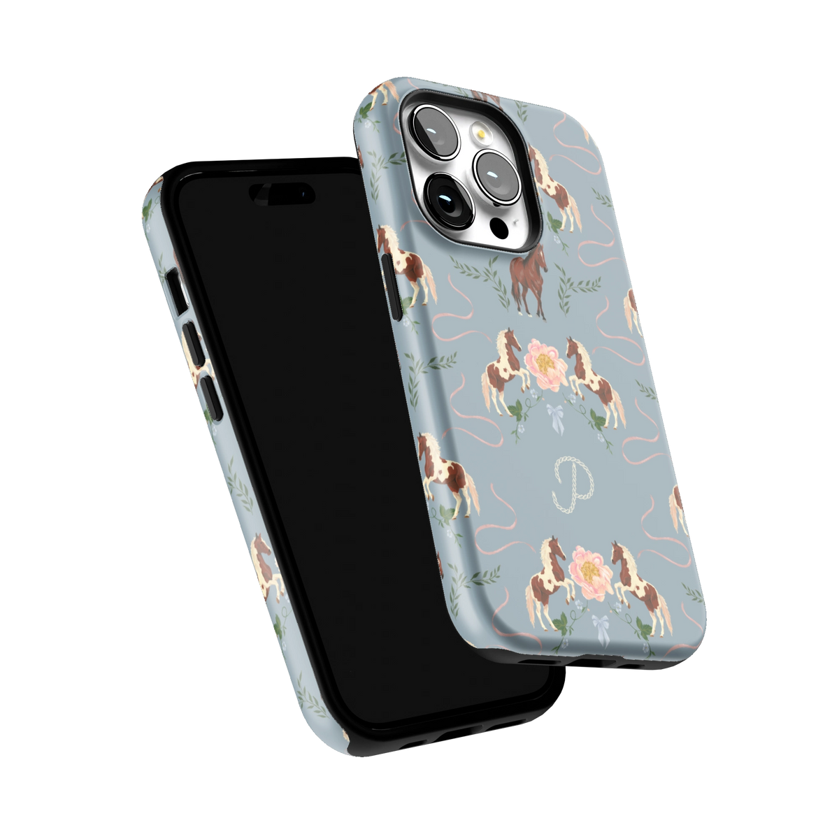 Prairie Personalized iPhone 14 Pro case tilted to show the raised edges around the screen and camera