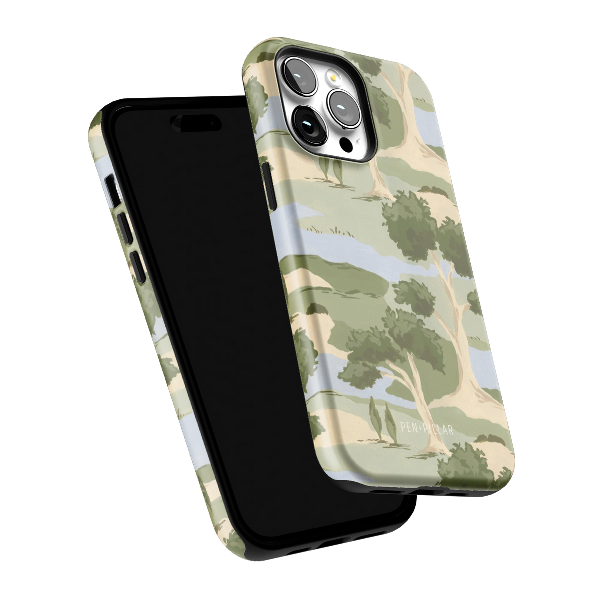 Orchard iPhone 14 Pro Max case tilted to show the raised edges around the screen and camera