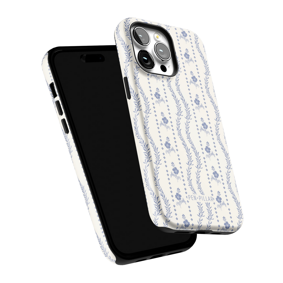 Riviera iPhone 14 Pro Max case tilted to show the raised edges around the screen and camera