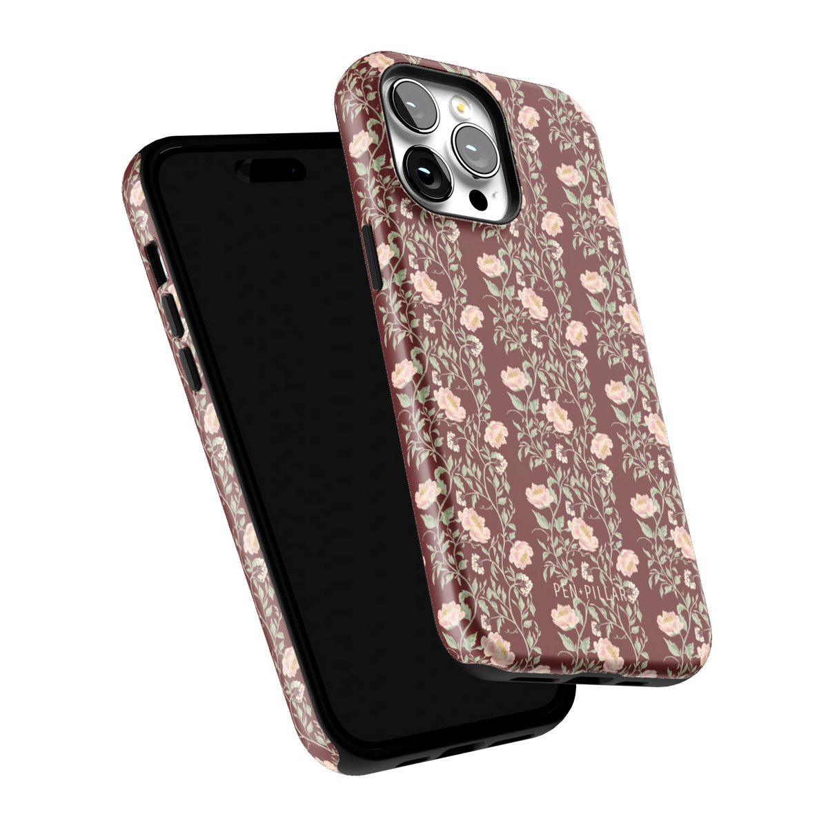 Thicket iPhone 14 Pro Max case tilted to show the raised edges around the screen and camera